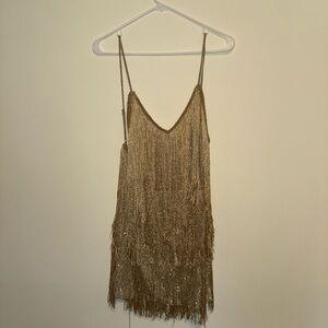 Gold Fringe Mini Dress